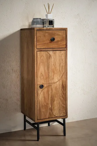 Main Möbel Badunterschrank 'Swing' 30x90cm aus Mango & Metall - Stylischer Badunterschrank mit 1 Schublade und 1 Tür, aus robustem Massivholz und Metall, bietet praktischen Stauraum für Ihr Badezimmer.