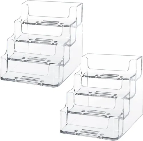 Visitenkartenhalter, 2 Stücke Visitenkarten Display Rack, Visitenkarte Tischständer 4 Fächer Transparent Visitenkarte Tischständer für Schreibtisch Visitenkartenständer