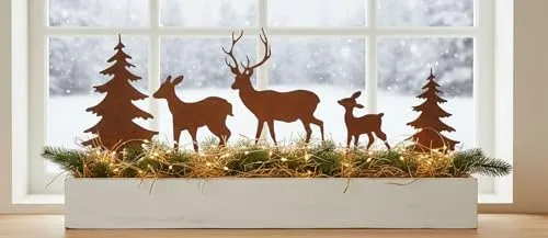 LB H&F 5er Set ROSTSTECKER Hirsch/REH/Bäume Familie Herbstdeko Gartendeko Deko Dekoration Dekofigur Herbst Winter Metall Rost (Hirsch Set)