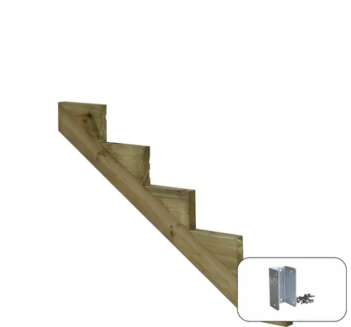 Plus Treppenwange Kiefer 17 cm Stufenhöhe mit Beschlag - Zubehör für Treppen & Geländer, robuste Kiefernholz-Wange für sichere Stufenhöhen und einfache Montage.
