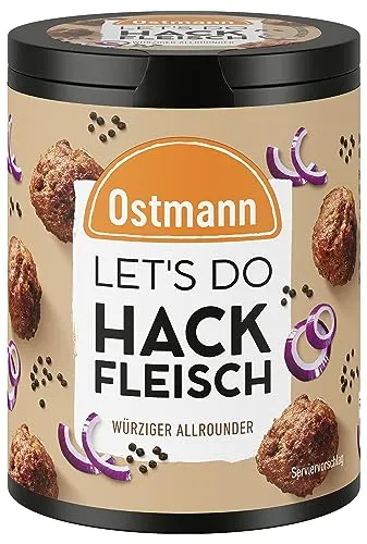 Ostmann Gewürze - Let's Do Hackfleisch Gewürzsalz für Burger Patties, Hackbällchen, Cevapcici oder Hackbraten Würzige Mischung mit Meersalz, Zwiebeln und Senf 60 g in recyclebarer