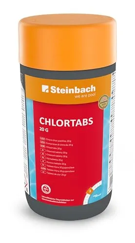 Steinbach Poolpflege Chlortabs 20 g schnelllöslich - 0757201TV00-1 kg - Für Erstdosierung & Dauerdosierung in kleinen Pools - Wirkt gegen Pilze & Viren & Trübstoffe - pH-neutral & rückstandsfrei
