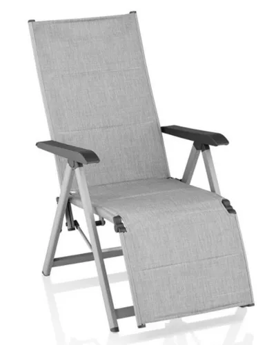 KETTLER Relaxsessel BasicPlus Padded - Bequemer Gartenstuhl in Silber/Hellgrau - Sessel aus wetterfestem Aluminium mit 4 Positionen, atmungsaktivem Polster und schnelltrocknendem Gewebe – ideal für entspanntes Gartenvergnügen.