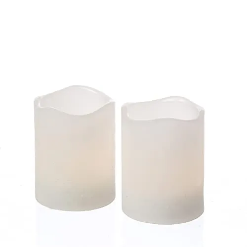 LED Mini Kerzen Echtwachskerzen flackernd mit Timer H:6cm, D:5cm - 2er Set (weiß)