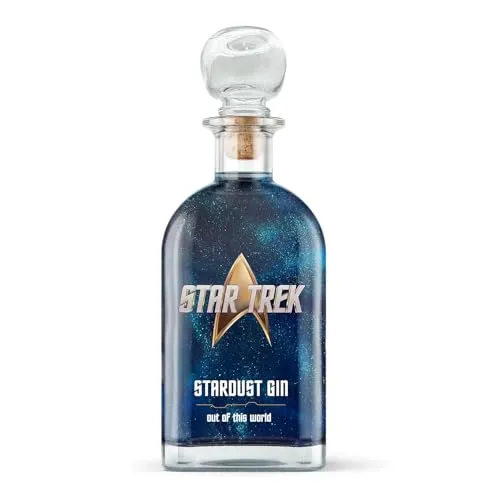 Star Trek - Stardust Gin by V-SINNE - Exklusiver Gin mit magischem Farbwechsel von Blau zu Grün, veredelt mit goldenen und silbernen Glitzerpartikeln. Ein Muss für Star Trek-Fans und Liebhaber von handgefertigten Spirituosen.