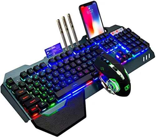 Kabellose Gaming-Tastatur mit Rainbow-LED und Gaming-Maus - Tastaturen: Robuste Gaming-Tastatur mit mechanischem Gefühl, wiederaufladbarem Akku und abnehmbarer Handauflage für optimales Gaming-Erlebnis.