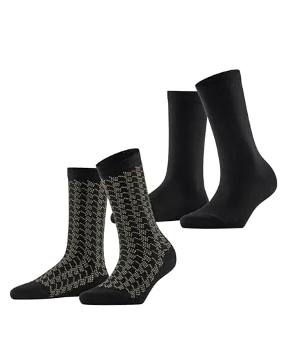 ESPRIT Damen Socken Pepita Pattern Multipack W So Baumwolle gemustert 2 Paar, Schwarz Black 3000, 35-38