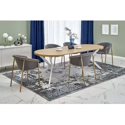 Design Esstisch rund HA-222 Eiche Gold - Weiß matt ausziehbar - Esszimmertisch ausziehbar von 100 cm auf 250 cm, ideal für gemütliche Abendessen oder große Feiern. Hochwertige Materialien und stilvolles Design für jeden Anlass.
