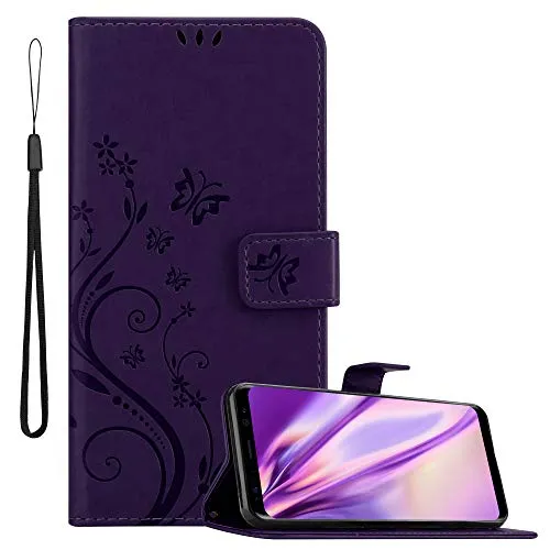 Cadorabo Hülle kompatibel mit Samsung Galaxy S8 Blumen Design aus Premium Kunst Leder Flip Klappbare Stoßfeste Magnetische [Standfunktion] [Kartenfächern] Cover Hülle für Galaxy S8 Tasche in Lila