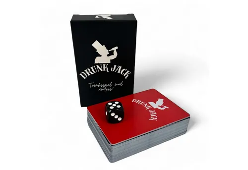 Wesiom Drunk Jack - Das spannende Trinkspiel - Strategiespiel mit 56 hochwertigen, wasserabweisenden Karten für lustige Partyabende. Kombiniere Black Jack mit witzigen Strafen und teste dein Glück!