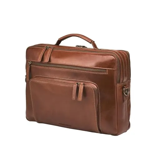 DRAKENSBERG Leder Aktentasche 'Silvio' für Herren – Luxuriöse 16" Laptoptasche - Elegante Aktentasche 'Silvio' aus hochwertigem Büffelleder für stilvolle Business-Outfits. Mit 2 Hauptfächern, Trolley-Strap und Organizer für optimale Organisation auf Reisen. Maße: 38 x 29 x 13 cm, Volumen: ca. 14 Liter.