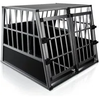 Juskys Alu Hundetransportbox XL - 96x91x70 cm, robuste und pflegeleichte Auto Hundebox mit 2 verschließbaren Gittertüren für sicheren Transport