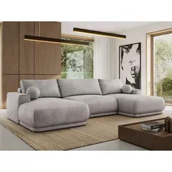 MKS MEBLE Ecksofa XXL Wohnlandschaft RINA U-Form mit Schlaffunktion - Hellgrau Velvet - Geräumiges U-Form Ecksofa mit modernem DL-Mechanismus für eine einfache Schlaffunktion. Ergonomische Rückenkissen und Wellenfederung bieten optimalen Komfort und machen es zur perfekten Wahl für entspannte Abende.