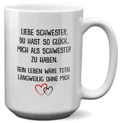 22Feels Tasse Schwester Geschenk Geburtstag Weihnachten Geschwister Mädchen Frauen, Keramik, XL, Made In Germany, Spülmaschinenfest weiß