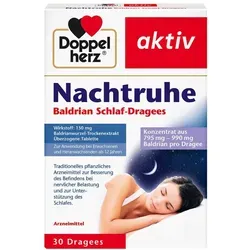 Doppelherz Nachtruhe Baldrian Schlaf-Dragees N – Beruhigende Unterstützung für besseren Schlaf - Pflanzliches Ergänzungsmittel Baldrian, unterstützt die Einschlafbereitschaft und fördert einen ruhigen Schlaf. Glutenfrei und ausgleichend für nervliche Belastungen.