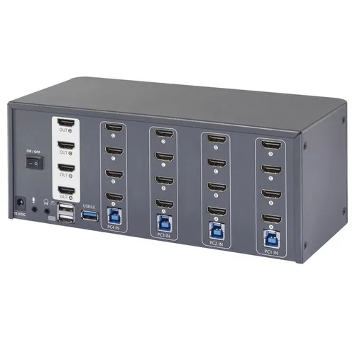 SpeaKa Professional 4 Port HDMI Multi Display KVM Switch - KVM-Switch für 4 Computer, ideal für Homeoffice und Rechenzentrum, ermöglicht zentrale Steuerung mehrerer Rechner in höchster 4K-Qualität.