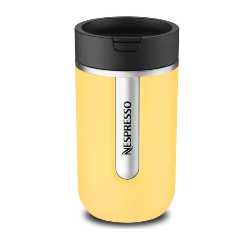 Nespresso Travel Mug Small, City Sun Yellow (300 ml) - Stylischer 300 ml Kaffeebecher für unterwegs, auslaufsicher und mit doppelwandigem Design aus 90% recyceltem Edelstahl für optimale Temperaturhaltung. Ideal für Kaffee-Liebhaber, die auf Reisen nicht auf ihren Genuss verzichten möchten.