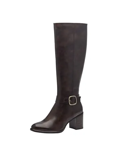 MARCO TOZZI Damen Hohe Stiefel mit Absatz Kniehoch mit Schnalle, Braun (Cafe Antic), 39 EU