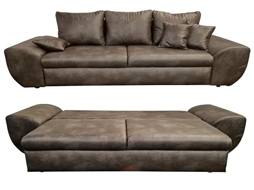 luma-home Big-Sofa 18008 mit Bettfunktion und Stauraum - Big Sofa im Vintage-Look, ideal als Gästebett mit geräumigem Bettkasten und hochwertiger Wellenunterfederung für optimalen Komfort.
