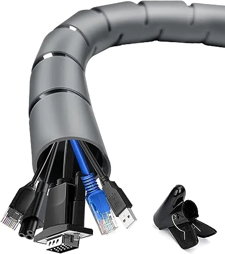 shinfly Raccogli Cavi, 2 X 10 m Guaina Cavi, 22mm/28mm Nascondi Cavi Scrivania TV con Strumento Guida, Copri Cavi per Filo Elettrici di TV/PC, Grigio