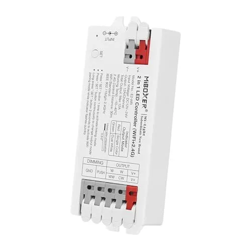 MiBoxer LED Controller WiFi+2,4 GHz | 2in1 Einfarbig / CCT - Lichtschläuche & -ketten, dimmbar und smart steuerbar über WiFi oder Bluetooth, kompatibel mit Amazon Alexa und Google Home für modernes Lichtmanagement.