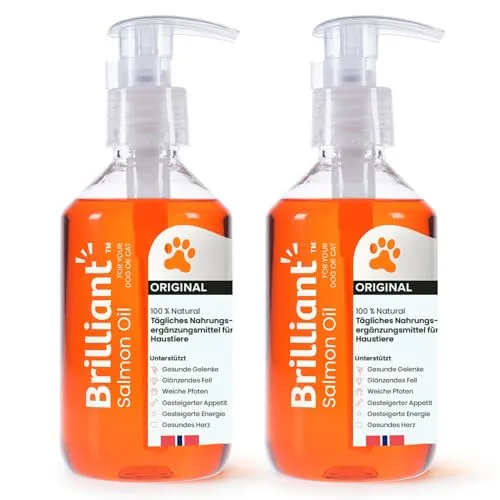 Hofseth BioCare BRILLIANT | Norwegisches Lachsöl für Katzen und Hunde Fördert glänzende Mäntel | Verbesserter Appetit | Weiche Pfoten | Energie erhöhen | Nicht GVO | 2 x 300ml