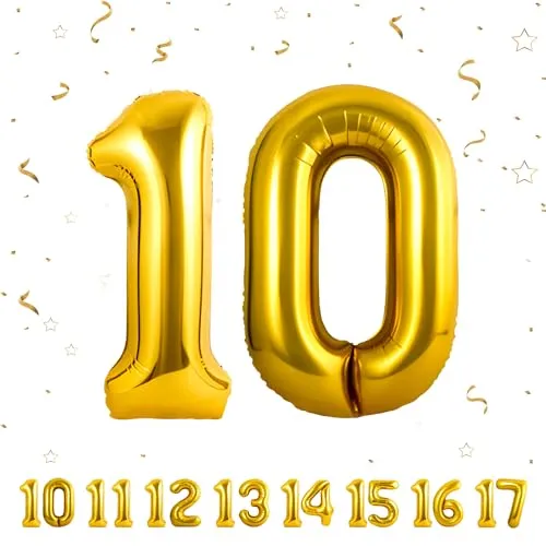 Geburtstag zahlen luftballon 10 jahre | Folienballon Gold- Folienballon in 40"-101cm Geburtstagsdeko - Ballon Zahl Deko zum Geburtstag fliegt mit Helium für 10.Geburtstags