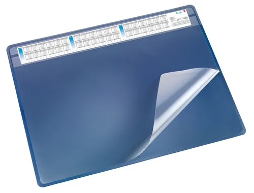 Läufer Durella Soft Schreibunterlage 50x65 cm blau - Organisieren Sie Ihren Arbeitsplatz mit der Läufer Durella Soft Schreibunterlage. Die blendfreie Folie schützt Ihre Notizen, während der 3-Jahreskalender in der Kopfleiste für Übersichtlichkeit sorgt.