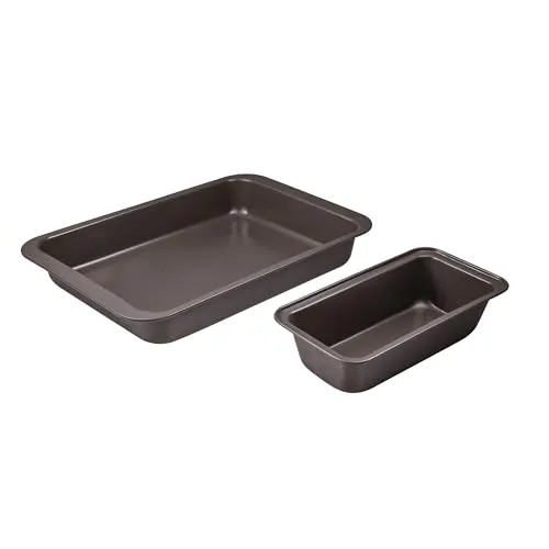 BERGNER BAKING LOVERS - Set 2PC de Horno Acero al Carbono - Incluye Moldes de 42x29x6 cm y 27.5x14x6.8 cm - Ilag Essential de 2 Capas - Diseño Chocolate - Libre de PFOA - Fácil de Limpiar