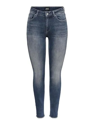 ONLY Damen Skinny Fit Jeans Stoned Washed mit Fransen - Stylische Skinny Fit Jeans mit Mid Waist, die sich perfekt an deine Beine anschmiegt und mit fransigem Design für einen trendigen Look sorgt. Ideal für modebewusste Frauen!