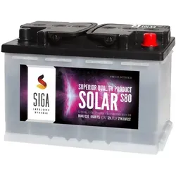 SIGA Solarbatterie 80Ah 12V – Zyklenfeste Leistung für Freizeit und Marine - Hochleistungs-Solarbatterie mit verstärkter Plattenkonstruktion, ideal für Camping, Yachten und Wohnmobile. Hohe Zyklenfestigkeit und lange Lebensdauer für zuverlässige Energieversorgung.
