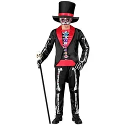 Widmann Kostüm "DIA DE LOS MUERTOS" in Schwarz – Faschingshighlight - Stylisches Kostüm bestehend aus Frack, Hemd, Hose, Hut, Maske und Kragen. Perfekt für Fasching, Karneval und Kostümpartys. Setze ein unvergessliches Zeichen!