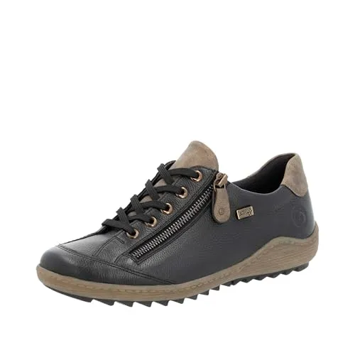 Schnürschuh REMONTE Damen Gr. 41, schwarz-beige - Sportlicher Schnürschuh aus Leder mit atmungsaktiver Tex-Ausstattung, ideal für Freizeit und Alltag. Bequeme Passform und herausnehmbare Innensohle für optimalen Tragekomfort.