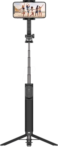 Handgriff Selfie Stick / Tripod - Schwarz - Halterung für mobile Geräte (5-9 cm) und Sportkameras, robustes Design für stabile Aufnahmen und vielseitige Anwendungsmöglichkeiten.