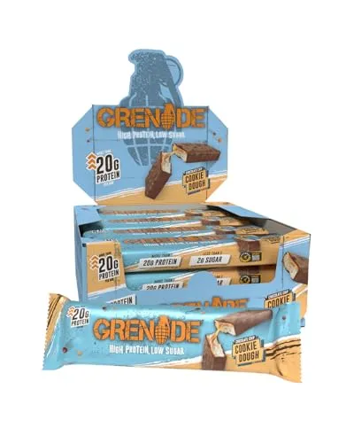 Grenade Schoko-Cookie-Dough Proteinriegel – Proteinreich und Zuckerarm - Proteinriegel mit über 21 g Protein und nur 1,5 g Zucker, ideal für aktive Lebensstile. Genießen Sie diesen köstlichen, dreischichtigen Snack als Belohnung nach dem Training.