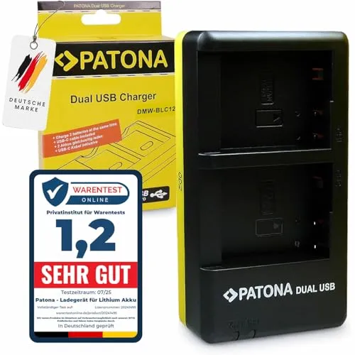 PATONA 1949 Dual Ladegerät (USB-C Micro-USB) für DMW-BLC12 BLC12E BLC12PP Akku kompatibel mit Panasonic Lumix DMC G5 G6 G7 GH2 GX8 G70 G81 G91 FZ200 FZ300 FZ330 FZ1000 FZ2000