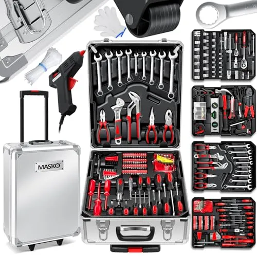 MASKO® Werkzeugkoffer 1400-teilig - Werkzeugset im Aluminiumkoffer mit Trolley-Funktion – ideal für Haushalt, Hobby und KFZ. Perfekt organisiert für jedes Projekt!