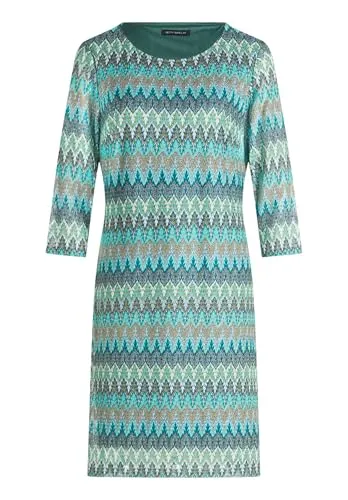 Betty Barclay Damen Etuikleid 3/4 Arm 46 in Blau/Grün - Elegantes Etuikleid mit U-Boot-Ausschnitt und Zickzack-Muster. Ideal für festliche Anlässe und sorgt für einen stilvollen Auftritt. Ausgestellt geschnitten für optimalen Tragekomfort.