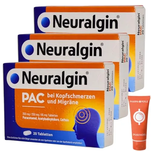 NEURALGIN PAC bei Kopfschmerzen und Migräne I 3-fach Kombi mit Acetylsalicylsäure, Paracetamol und Coffein I Sparset mit Pharma Perle give-away (3 x 20 St.)