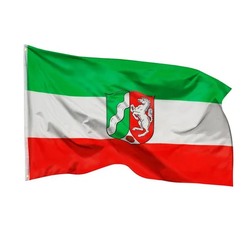 PHENO FLAGS Nordrhein-Westfalen Flagge 90x150cm - Wetterbeständige Fahne aus 100% Polyester mit stabilen Messingösen und robuster Doppelnaht. Ideal für Flaggen-Liebhaber, die ihre Unterstützung für Nordrhein-Westfalen bei jedem Wetter zeigen möchten.