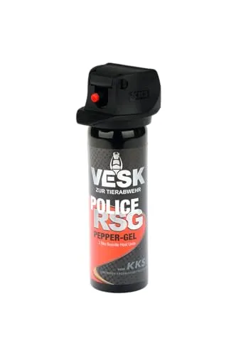 Pfefferspray VESK Police RSG Gel 63ml - Hochwertiges Tierabwehrspray - Pfefferspray & KO-Spray mit 63ml Gel, gesichertem Sprühkopf und 2.000.000 Scoville - extrem präzise Anwendung ohne Sprühnebel für effektive Selbstverteidigung.