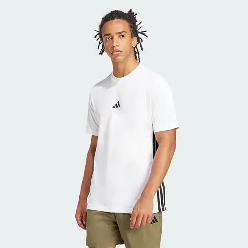 adidas Herren Essential Three Stripes Tee, White/Black, L - Sportshirt für Herren aus hochwertigem Single Jersey, atmungsaktiv und ideal für Sport und Freizeit.