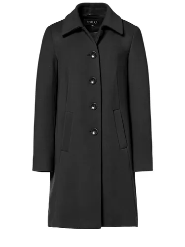 Milo Mantel Isa (Wollmischung) schwarz Damen, Größe 38 - Der elegante Kurzmantel ISA von Milo vereint stilvollen Schnitt mit weichem Wolle-Mix und Kaschmir. Der Umlegekragen und praktische Taschen sorgen für Komfort und machen ihn ideal für verschiedene Anlässe.