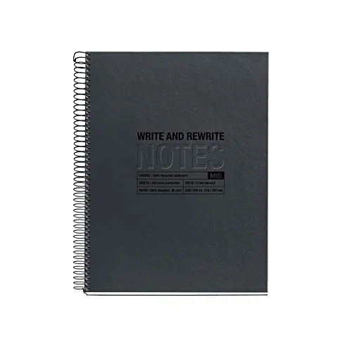 Miquelrius - 100% recyceltes Notizbuch, Umschlag aus recyceltem Karton, A5 Notizbuch (210 x 297 mm), 2Löcher, 120 recycelte Blätter 80 g/m², 4 Farbstreifen, 5 mm Rasterlinie, Farbe Graphit