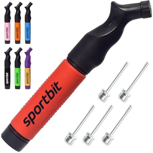 SPORTBIT Ballpumpe mit 5 Nadeln Set - Handpumpensystem zum Aufpumpen - Passt für jeden Sportball Volleyball Basketball Fußball Gymnastik Soccer Ball, Aufblasgerät Luftpump