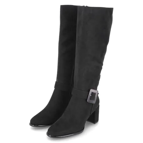 MARCO TOZZI Damen Hohe Stiefel mit Absatz Vegan mit Schnalle, Schwarz (Black Comb), 38 EU