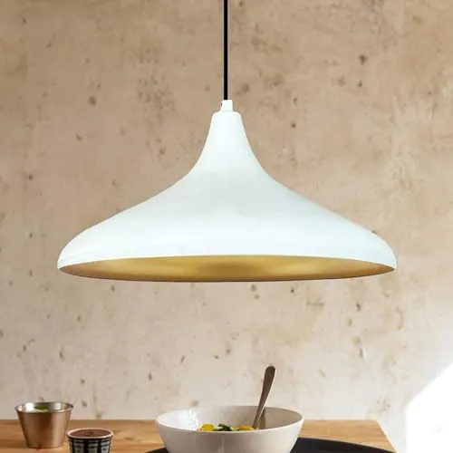 bamyum Champion Hängelampe Küche Weiß Ø35cm - Skandinavische Pendelleuchte im Vintage-Stil, ideal für Wohnzimmer und Esszimmer, sorgt für eine angenehme Atmosphäre mit warmem Licht.