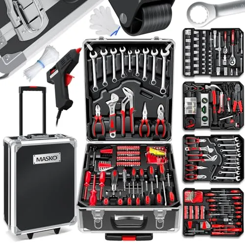 MASKO® Werkzeugkoffer 1299-teilig mit Trolley-Funktion - Werkzeug-Set im Aluminiumkoffer mit 1299 Einzelteilen, ideal für Heimwerker und Profis. Leicht transportierbar dank Trolley-Funktion und stabiler Konstruktion für höchste Ansprüche.