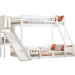 Okwish Etagenbett Weiß 140x200 cm aus Kiefernholz - Sicheres und stilvolles Etagenbett für Kinder und Jugendliche. Mit praktischem Rutschendesign, einfacher Zugänglichkeit und zusätzlichen Regalen für eine optimale Raumnutzung.