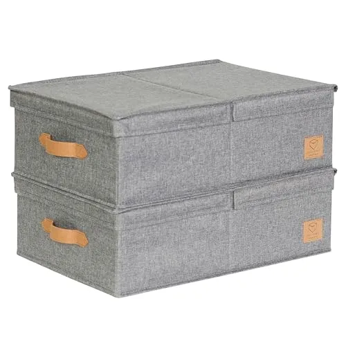 LOVE IT STORE IT Premium Aufbewahrungsboxen M - 2er Set - Regalkörbe aus hochwertigem Leinenstoff, stabil und mit praktischem Deckel; ideal für Kleidung und Spielzeug, perfekt für mehr Ordnung im Zuhause.
